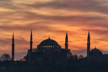 Istanbul landscape. Sunset over Istanbul Silhouette. Sunset over the dome of Mosque