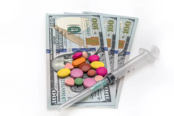 Money Syrgine Pills Tablets White Background — 图库照片