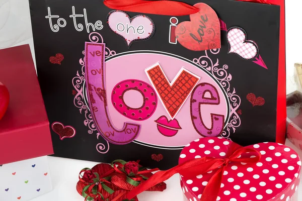 Valentine Day Concept Background Gift Boxes Red Hearts — Fotografia de Stock