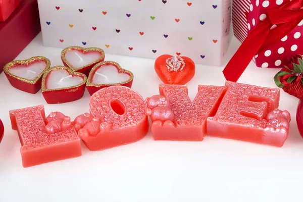 Valentine Day Concept Background Gift Boxes Red Hearts — Fotografia de Stock