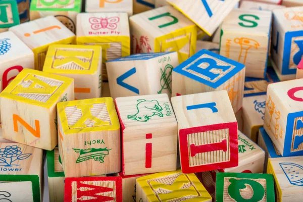 Wooden Toy Blocks Letters Isolated White Background Close — Fotografia de Stock