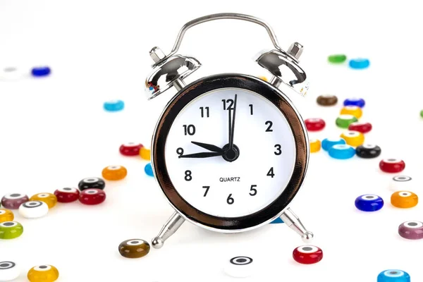 Alarm Clocks Beads Siolated White Background — Foto de Stock