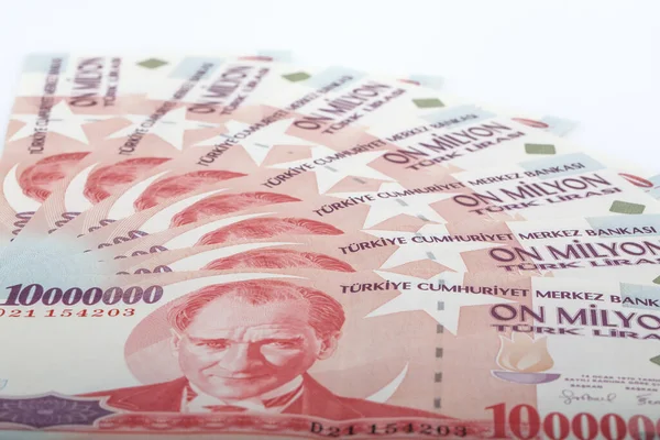 Turkish Lira Banknotes Isolated White Background — стоковое фото