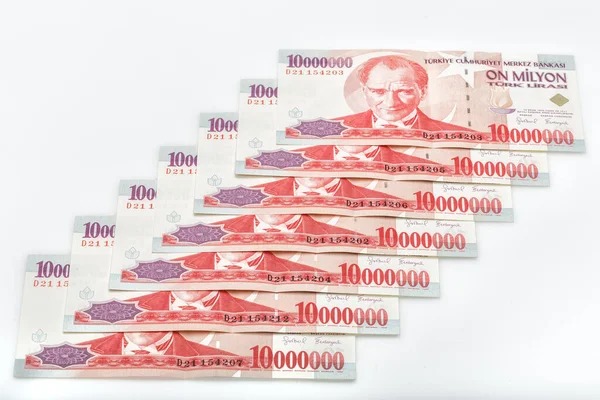 Turkish Lira Banknotes Isolated White Background — стоковое фото