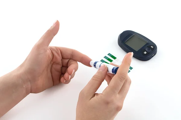 Glükométer Inzulinadagoló Fecskendő Fehér Alapon Izolált Diabetes Mellitus Monitorozása — Stock Fotó