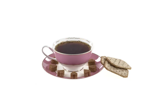 Hot Coffee Cup Cookies White Background — Photo