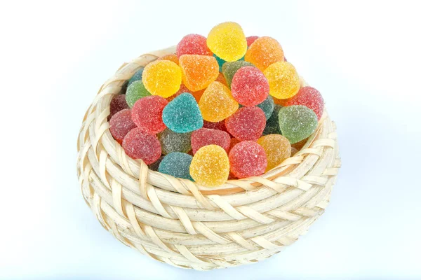 Colorful Jelly Candies Bowl White Background — стоковое фото