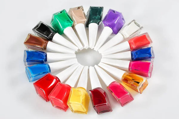 Nail Polish Assortment Beautiful Bright Colors Group Bright Nail Polishes — Stock Photo, Image