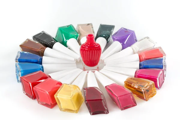 Nail Polish Assortment Beautiful Bright Colors Group Bright Nail Polishes — Stock Photo, Image