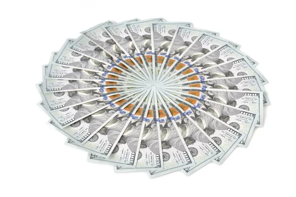 一百美元 本杰明 富兰克林总统的肖像美元背景 关闭了许多100美元的钞票 美元货币 — 图库照片