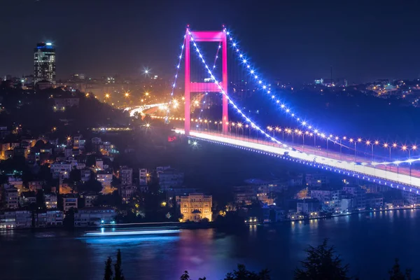 Illuminated Bosphorus Bridge Istanbul Turkey — Photo