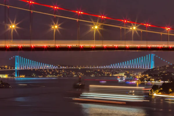 Illuminated Bosphorus Bridge Istanbul Turkey — стоковое фото