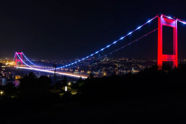 Illuminated Bosphorus Bridge Istanbul Turkey — Photo