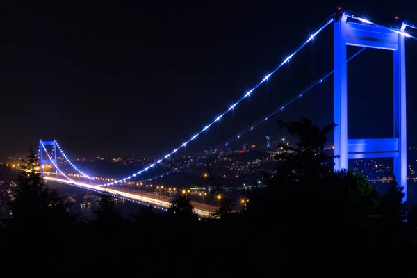 Illuminated Bosphorus Bridge Istanbul Turkey — Stock fotografie
