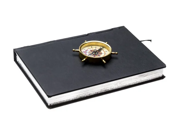 Compass Black Notebook Isolated White Background — Stock Photo, Image