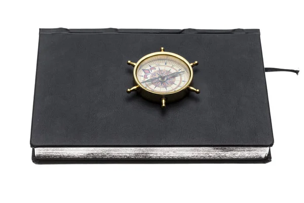 Compass Black Notebook Isolated White Background — Stock Photo, Image