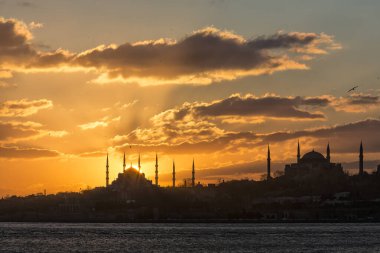 Istanbul landscape. Sunset over Istanbul Silhouette. Sunset over the dome of Mosque