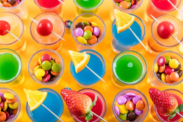 Colorful Alcohol Shots Fruits White Background — Fotografia de Stock
