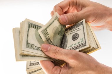 El Tutma Doları Faturaları. Dolar - Dolar beyaz arkaplanda izole.