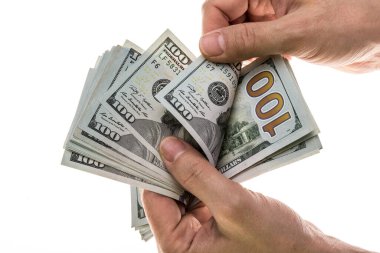 El Tutma Doları Faturaları. Dolar - Dolar beyaz arkaplanda izole.