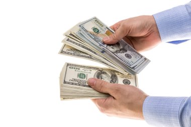El Tutma Doları Faturaları. Dolar - Dolar beyaz arkaplanda izole.