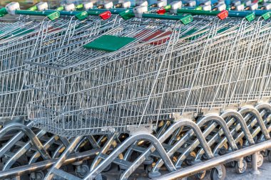 close up view of shopping carts in the store