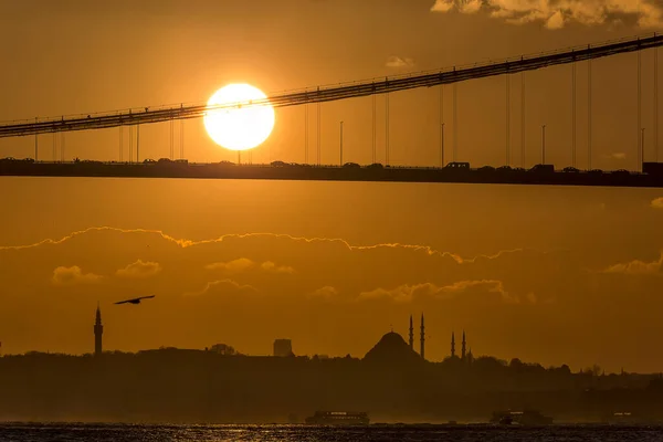 Istanbul landscape. Sunset over Istanbul Silhouette. Sunset over the dome of Mosque