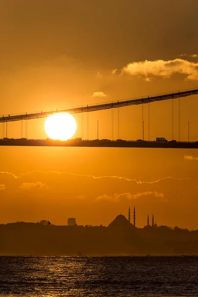 Istanbul landscape. Sunset over Istanbul Silhouette. Sunset over the dome of Mosque