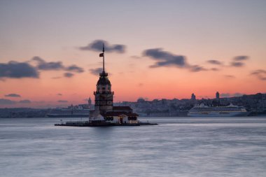 the maiden's tower of the bosphorus of the neva river in the evening.