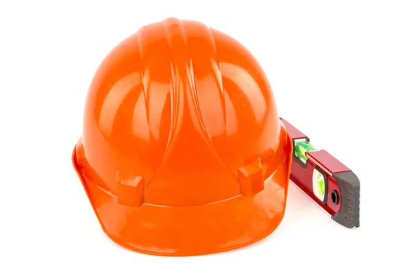 Pomarańczowa Konstrukcja Kasku Bezpieczeństwa Białym Tle Hełm Bezpieczeństwa Inżynieria Budowlany — Zdjęcie stockowe