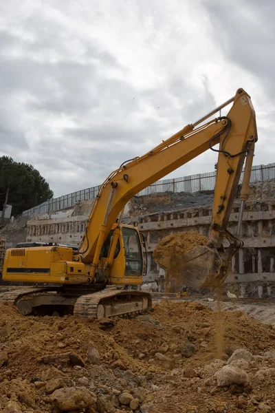 Excavadora Que Trabaja Sitio Construcción —  Fotos de Stock