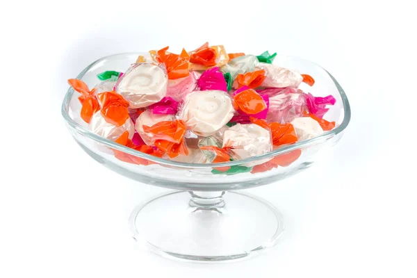 Kolorowe Cukierki Galaretki Szklanej Misce Białym Tle — Zdjęcie stockowe