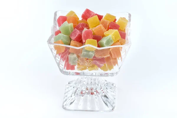 Assorted Jelly Candies Glass Bowl Different Colors — Fotografia de Stock