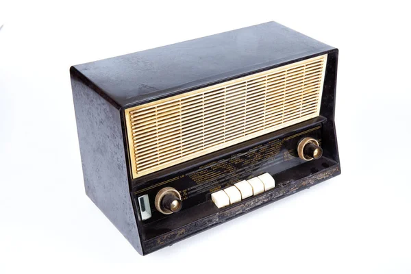 Vieille Radio Vintage Isolée Sur Fond Blanc — Photo