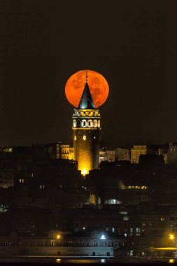 full moon over the Galata Tower, Turkey