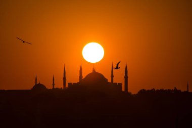 Istanbul landscape. Sunset over Istanbul Silhouette. Sunset over the dome of Mosque