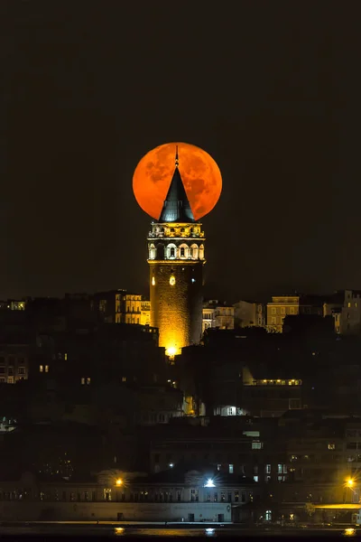 Full Moon Galata Tower Turkey — Foto Stock