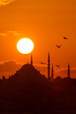 Istanbul landscape. Sunset over Istanbul Silhouette. Sunset over the dome of Mosque