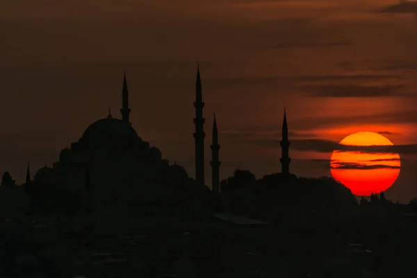 Istanbul Landscape Sunset Istanbul Silhouette Sunset Dome Mosque — Fotografia de Stock
