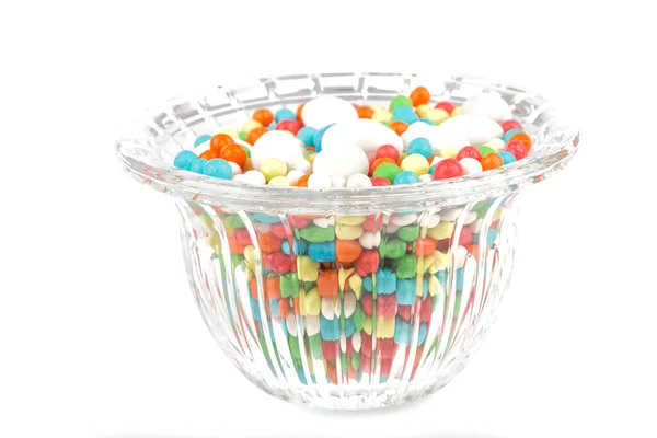 Colorful Candies Glass Bowl Isolated White Background —  Fotos de Stock