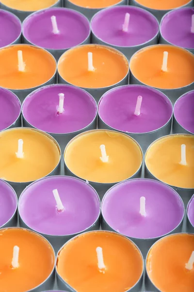 Colorful Candles Row White Background — Stok fotoğraf