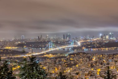 winter view of illuminated Bosphorus Bridge, Istanbul, Turkey