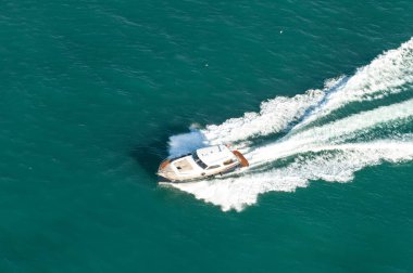 aerial view of the boat in the Bosphorus bay
