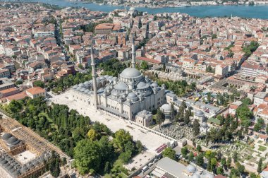Aerial drone view of Suleymaniye Mosque at Istanbul, Turkey