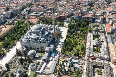 Aerial drone view of Suleymaniye Mosque at Istanbul, Turkey