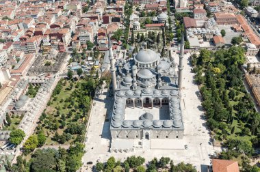 Aerial drone view of Suleymaniye Mosque at Istanbul, Turkey
