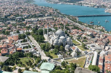 Aerial drone view of Suleymaniye Mosque at Istanbul, Turkey