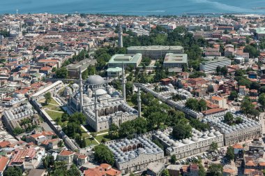 Aerial drone view of Suleymaniye Mosque in Istanbul, Turkey 
