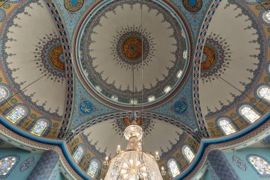 Istanbul, Turkey -August 1, 2017;  Mosque on the Bosphorus shore at Istanbul. Interior of Mosque 