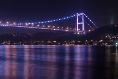illuminated Fatih Sultan Mehmet Bridge in Istanbul Turkey 